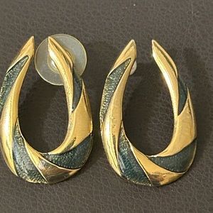 Gold and Green Enamel Earrings